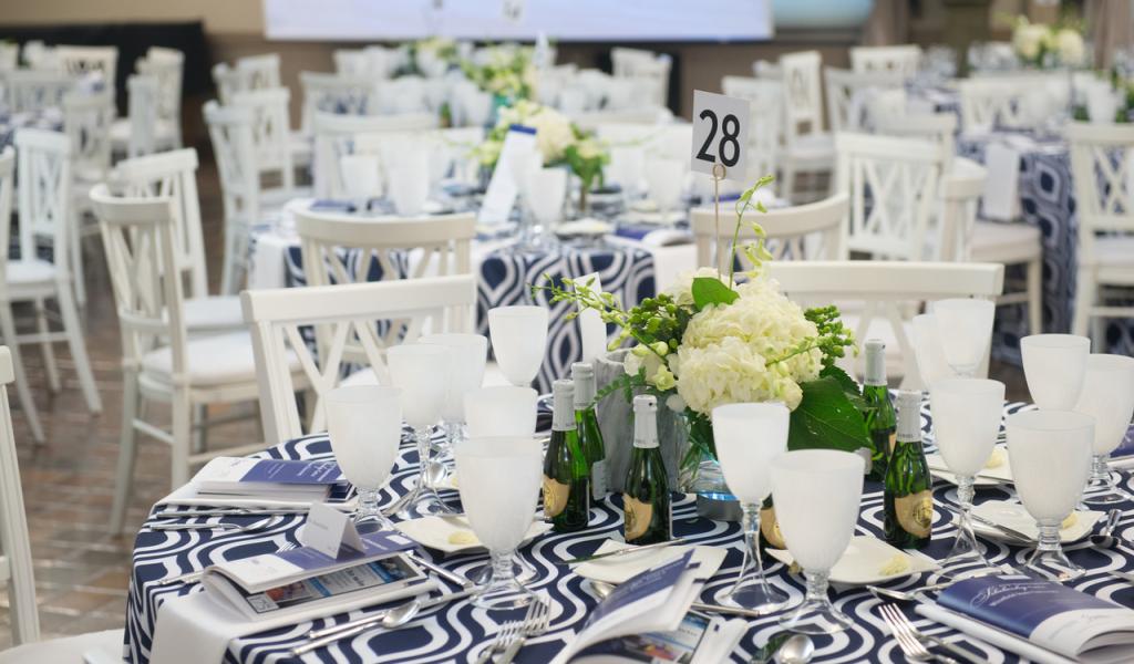 Tables set up for the 175th Gala celebration inside the Scanlon Banquet Hall